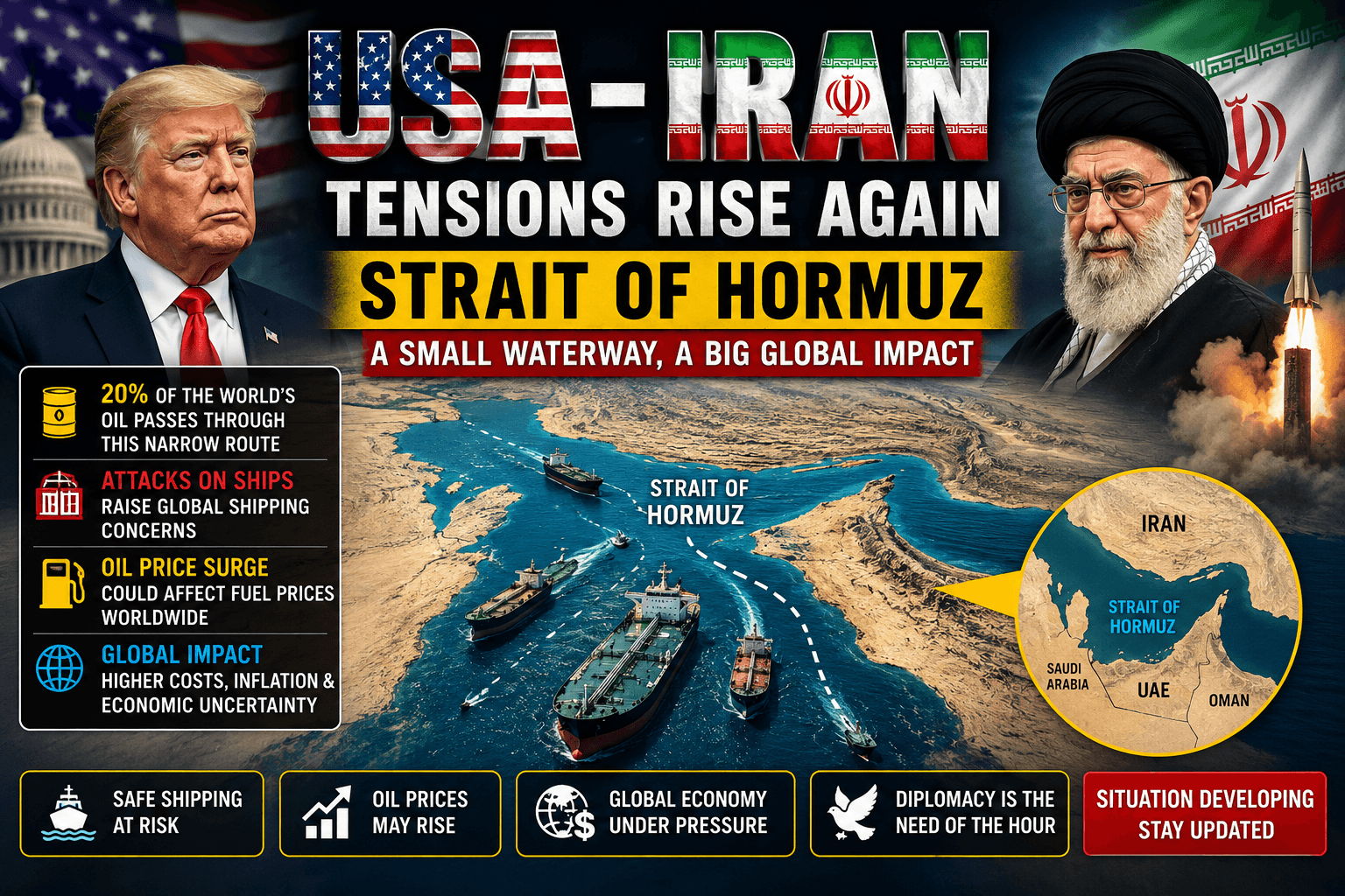 USA Iran tensions and Strait of Hormuz global oil and shipping crisis