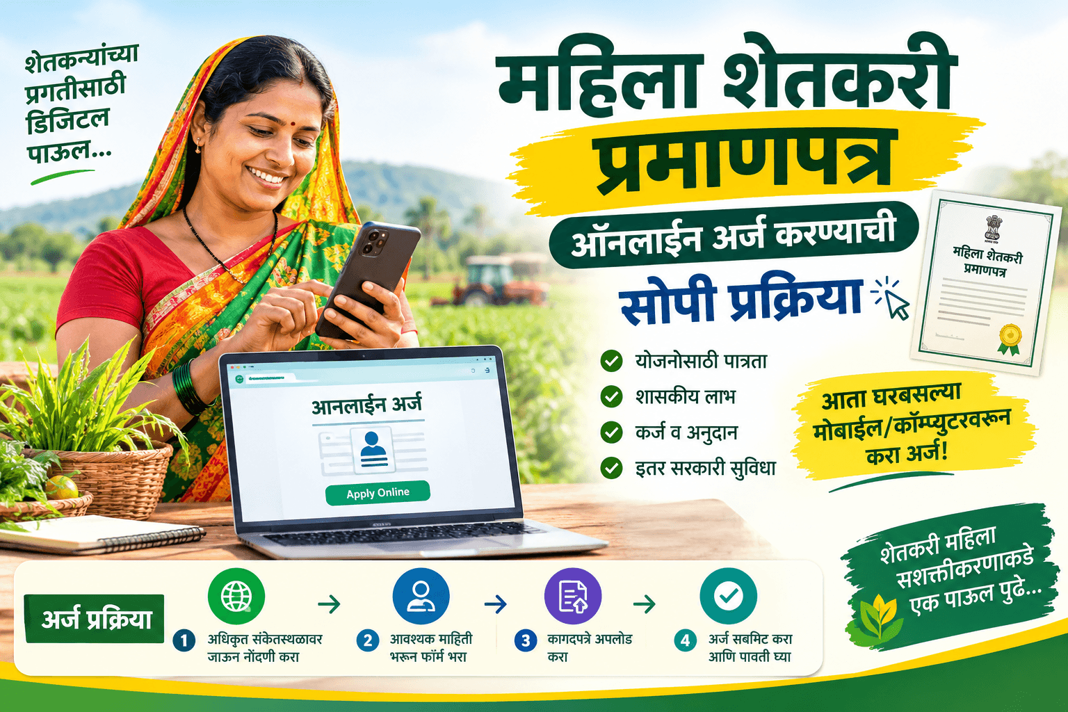 महिला शेतकरी प्रमाणपत्र ऑनलाईन अर्ज करण्याची 5 स्टेप्स प्रक्रिया