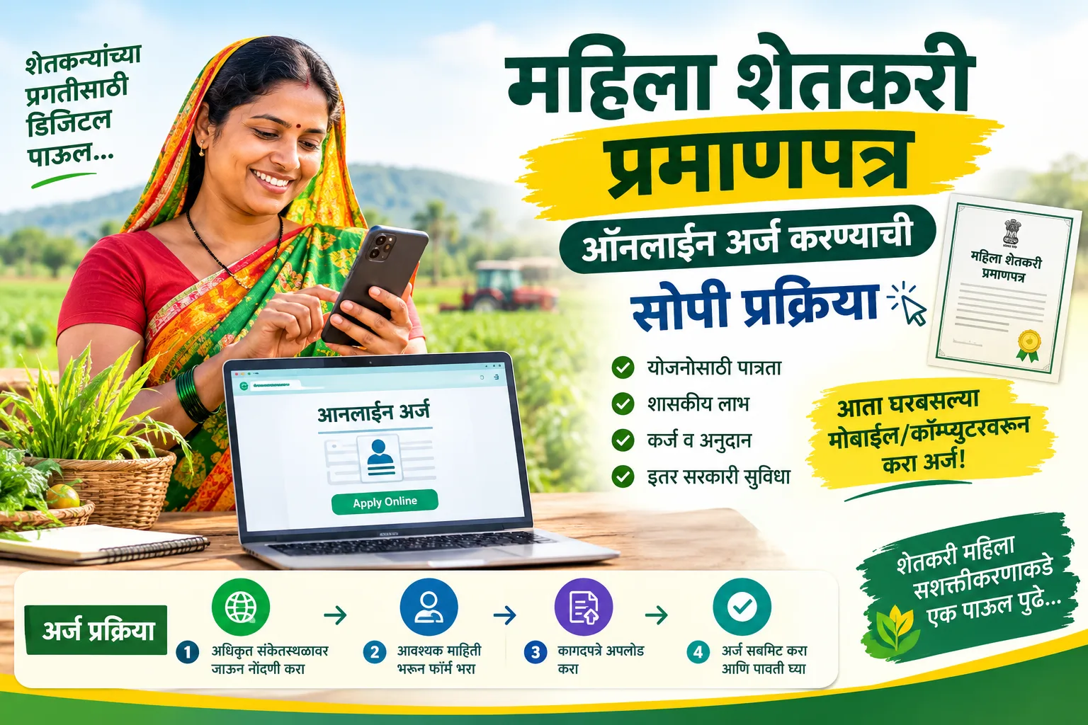 महिला शेतकरी प्रमाणपत्र ऑनलाईन अर्ज करण्याची 5 स्टेप्स प्रक्रिया